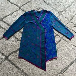 Vintage Maggie Shepherd tunic dress oriental silk jewel blue purple medium